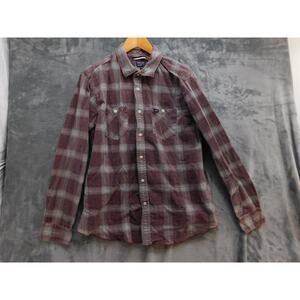 RVCA Shirt Mens L Red Plaid Flannel Long Sleeve Button Up Pockets Cotton